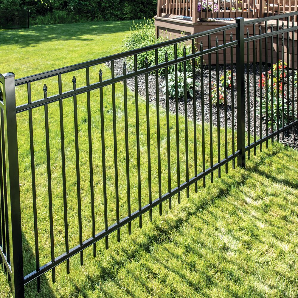 Freedom Concord/New Haven 7-ft H x 2-1/2-in W Black Aluminum Spaced Picket Flat-top Decorative Line Fence Post