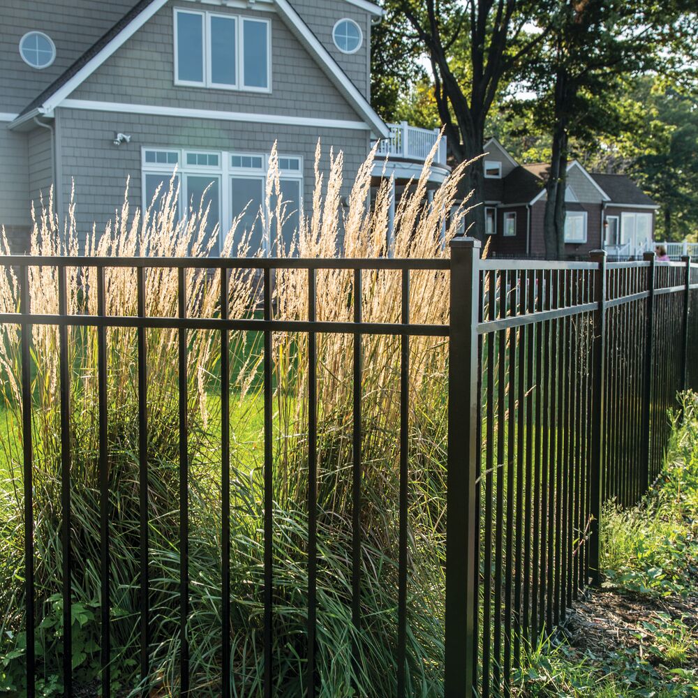 Freedom Concord/New Haven 7-ft H x 2-in W Black Aluminum Spaced Picket Flat-top Decorative Corner Fence Post