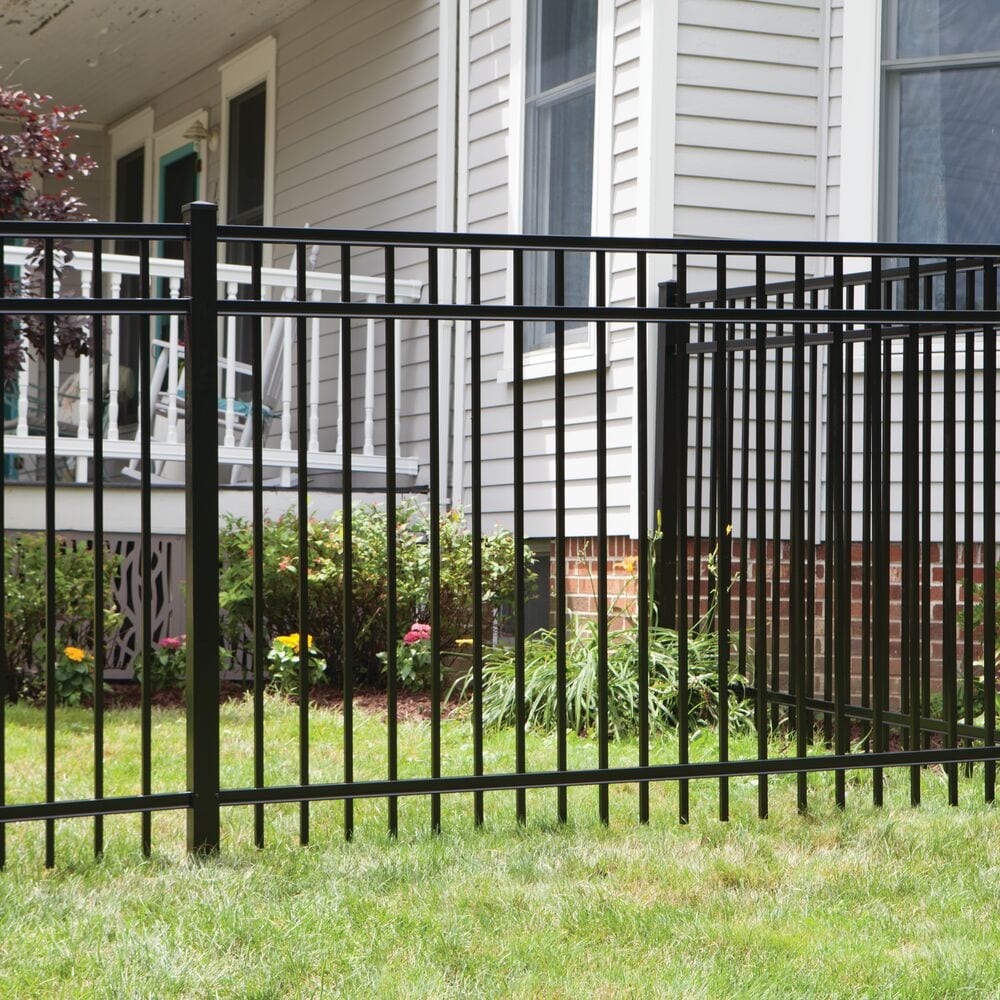 Freedom Concord/New Haven 7-ft H x 2-1/2-in W Black Aluminum Spaced Picket Flat-top Decorative End Fence Post