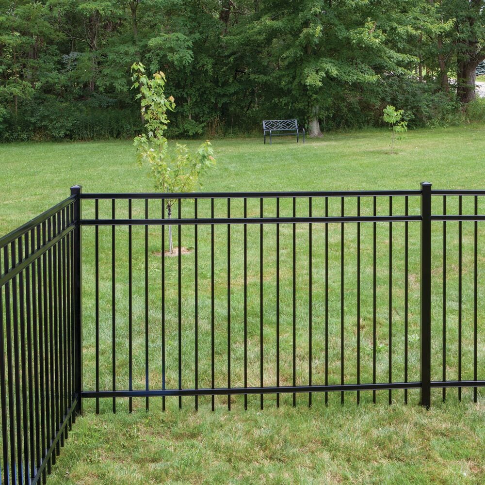 Freedom Concord/New Haven 7-ft H x 2-1/2-in W Black Aluminum Spaced Picket Flat-top Decorative Corner Fence Post