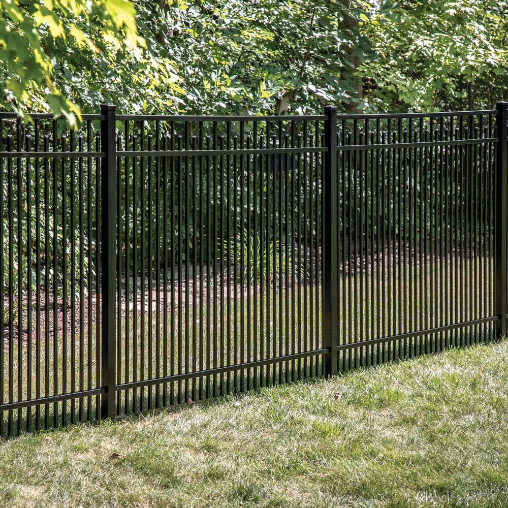 Freedom Concord/New Haven 7-ft H x 2-in W Black Aluminum Spaced Picket Flat-top Decorative Line Fence Post