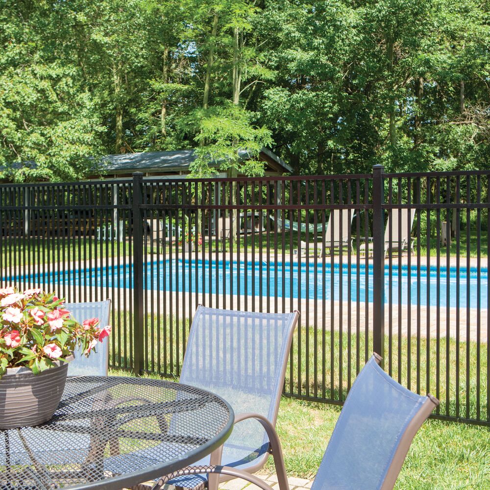 Freedom Concord/New Haven 7-ft H x 2-in W Black Aluminum Spaced Picket Flat-top Decorative Line Fence Post