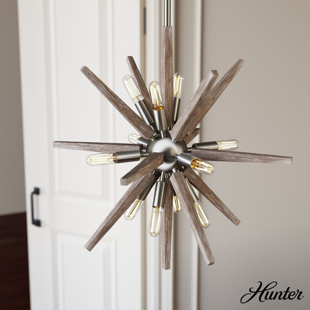 Hunter Jupiter Star 12-Light Brushed Nickel Mid-century Sputnik LED Medium Hanging Kitchen Island Light