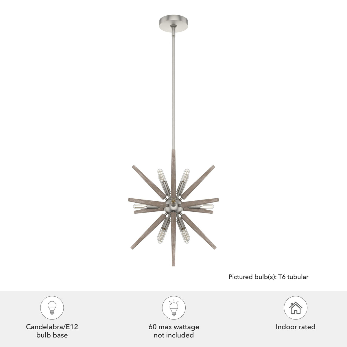 Hunter Jupiter Star 12-Light Brushed Nickel Mid-century Sputnik LED Medium Hanging Kitchen Island Light