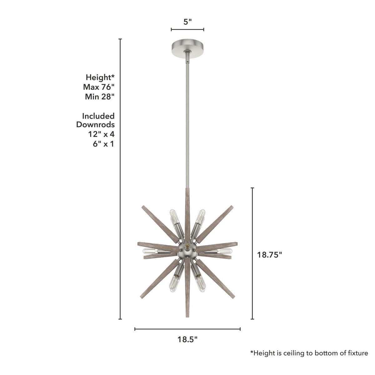 Hunter Jupiter Star 12-Light Brushed Nickel Mid-century Sputnik LED Medium Hanging Kitchen Island Light