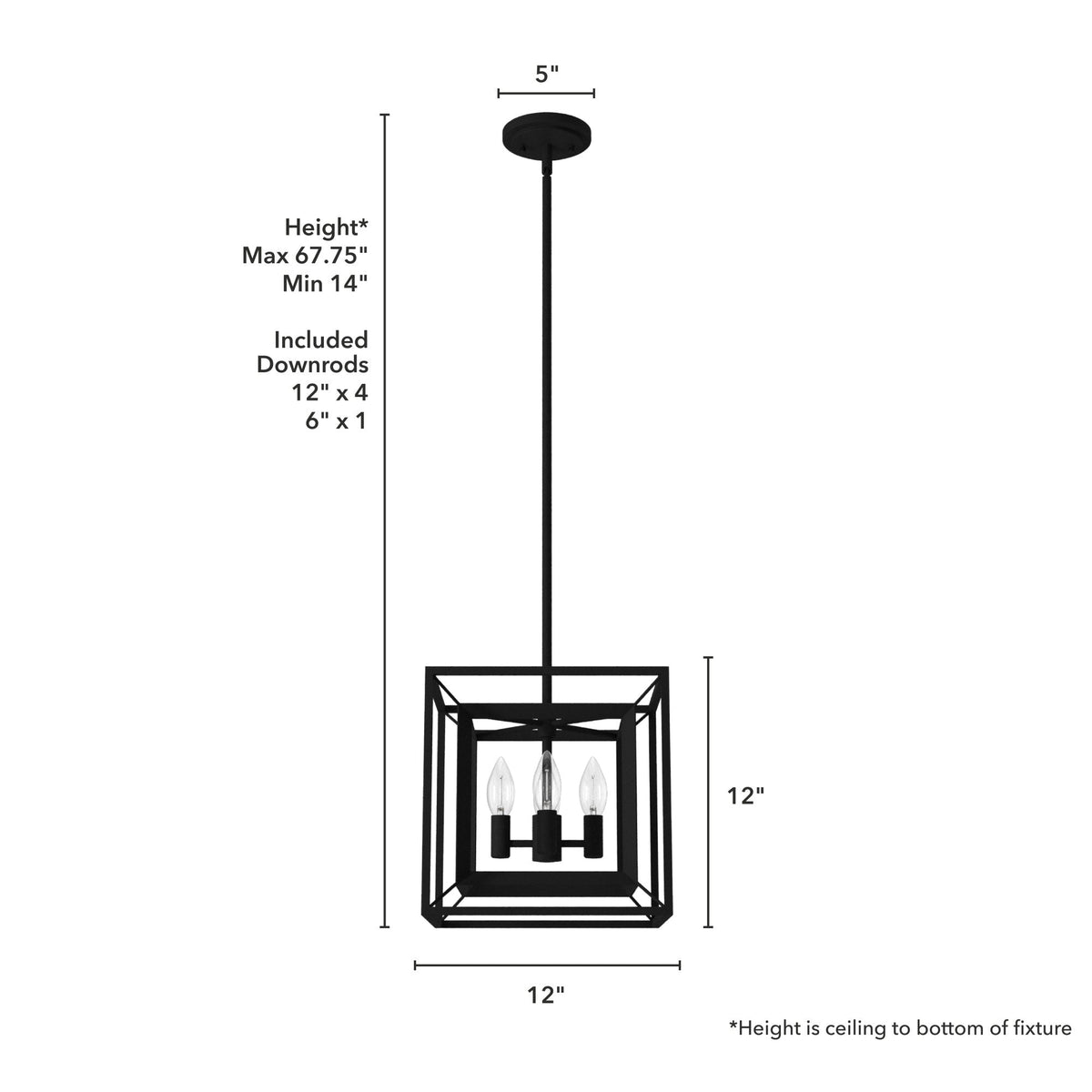 Hunter Doherty 4-Light Natural Iron Industrial Square LED Medium Hanging Convertible Pendant/semi-flush