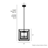 Hunter Doherty 4-Light Natural Iron Industrial Square LED Medium Hanging Convertible Pendant/semi-flush