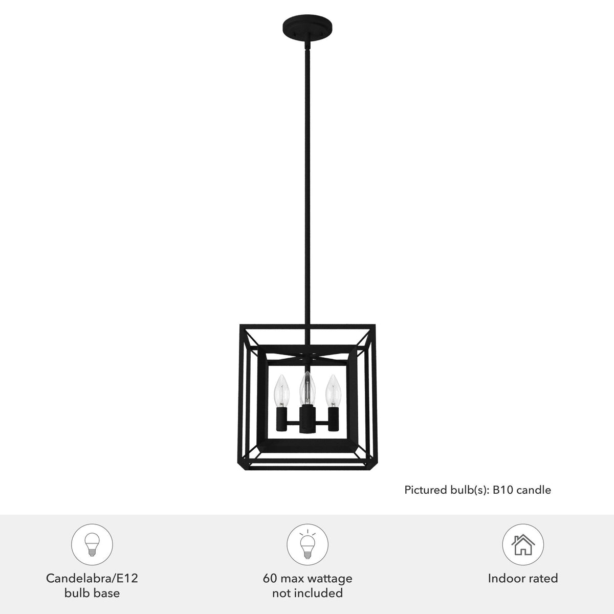 Hunter Doherty 4-Light Natural Iron Industrial Square LED Medium Hanging Convertible Pendant/semi-flush
