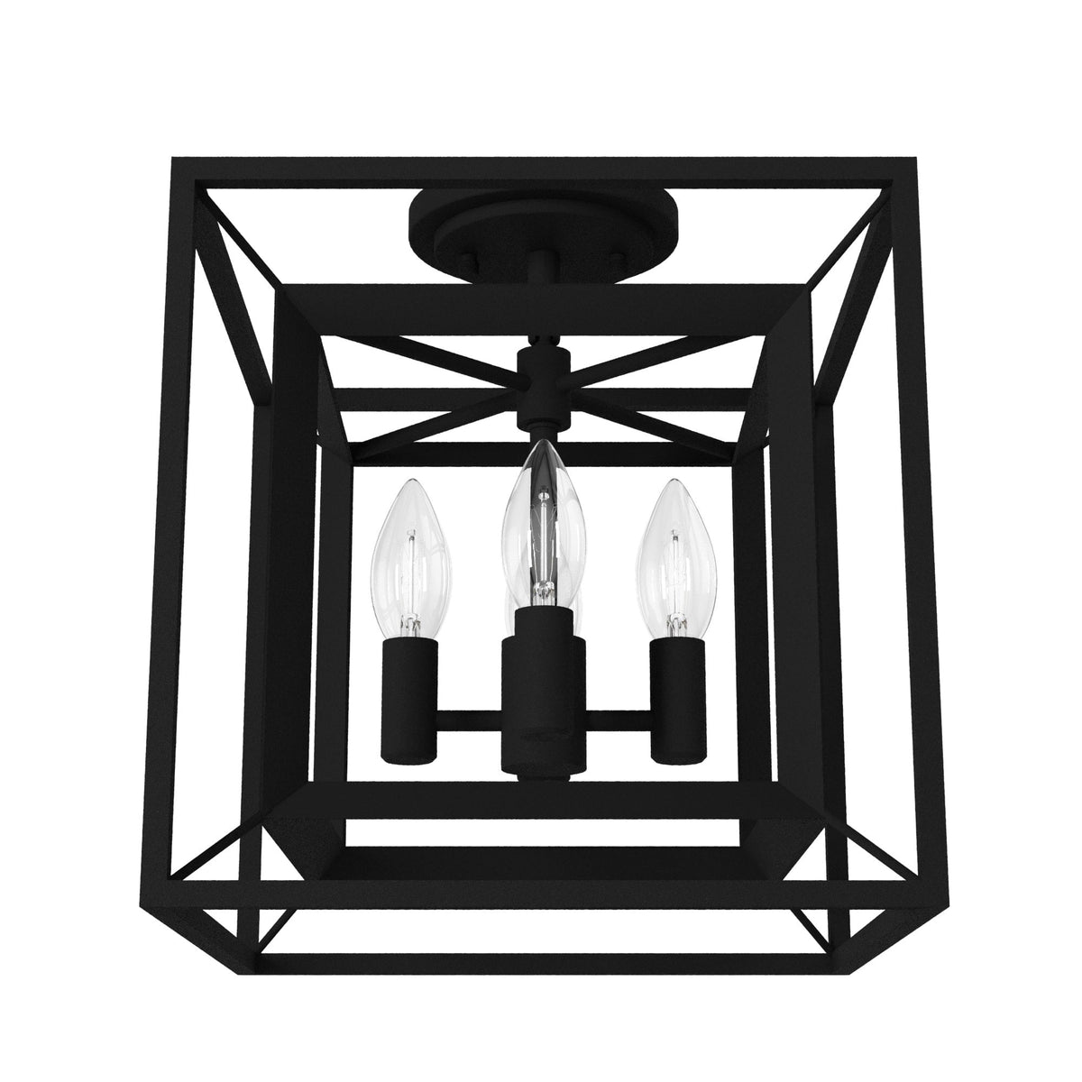 Hunter Doherty 4-Light Natural Iron Industrial Square LED Medium Hanging Convertible Pendant/semi-flush