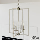 Hunter Kerrison 4-Light Brushed Nickel Modern/Contemporary Seeded Glass Square LED Medium Hanging Kitchen Island Light