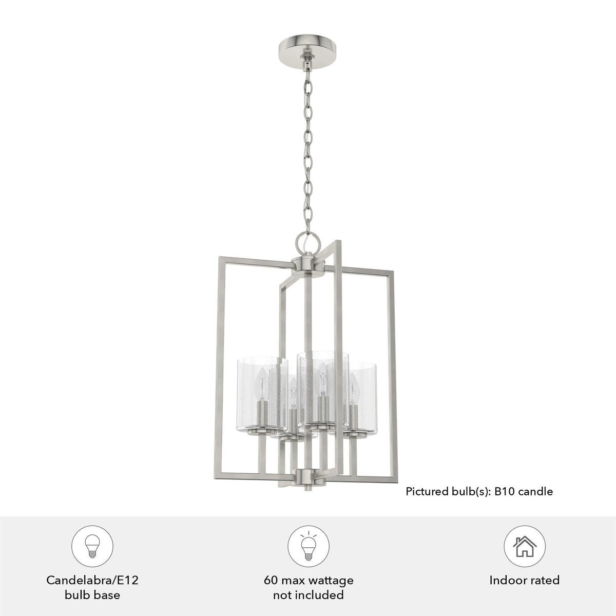 Hunter Kerrison 4-Light Brushed Nickel Modern/Contemporary Seeded Glass Square LED Medium Hanging Kitchen Island Light