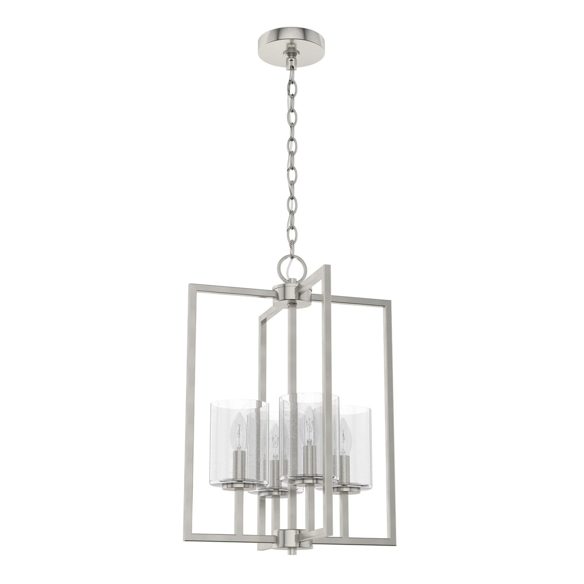 Hunter Kerrison 4-Light Brushed Nickel Modern/Contemporary Seeded Glass Square LED Medium Hanging Kitchen Island Light