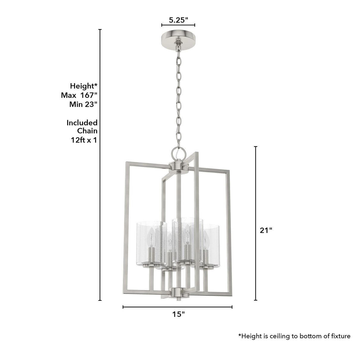 Hunter Kerrison 4-Light Brushed Nickel Modern/Contemporary Seeded Glass Square LED Medium Hanging Kitchen Island Light