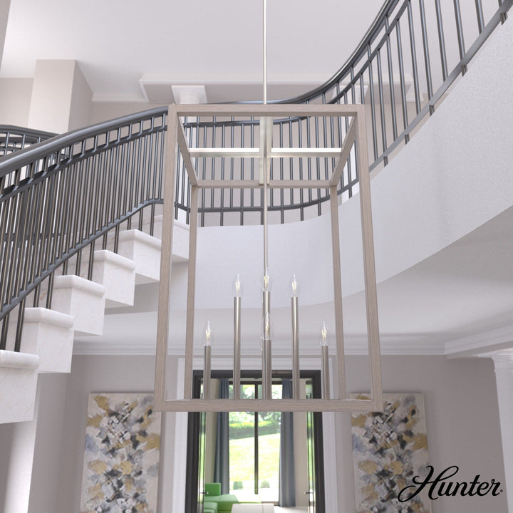 Hunter Squire Manor 8-Light Brushed Nickel Modern/Contemporary Square LED Medium Hanging Kitchen Island Light