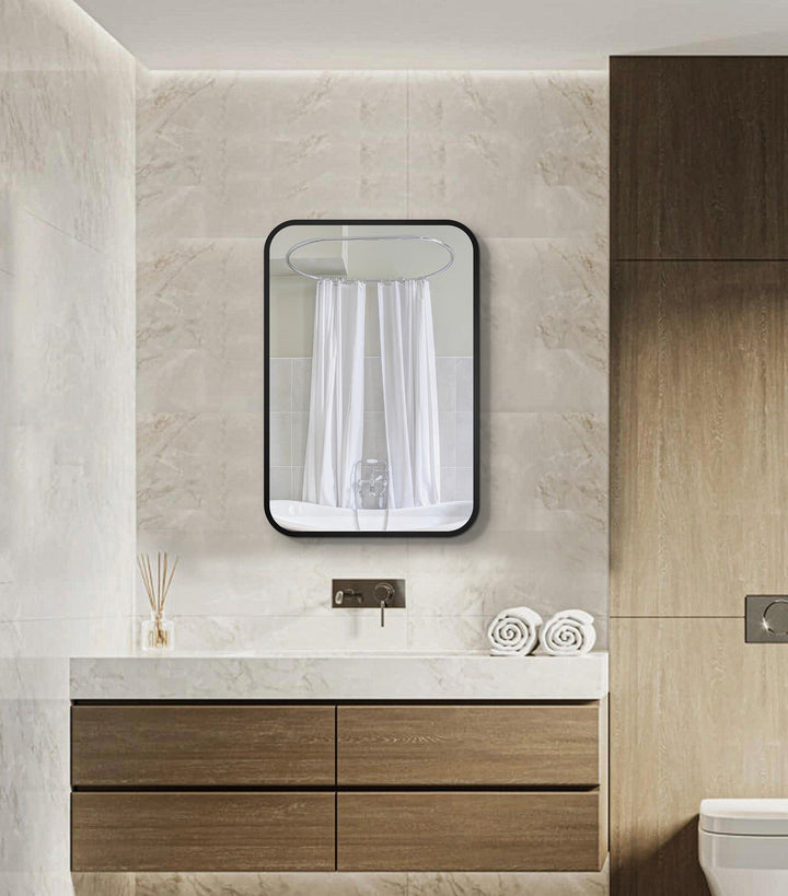 Forclover 20-in x 28-in Surface/Recessed Mount Black Mirrored Medicine Cabinet
