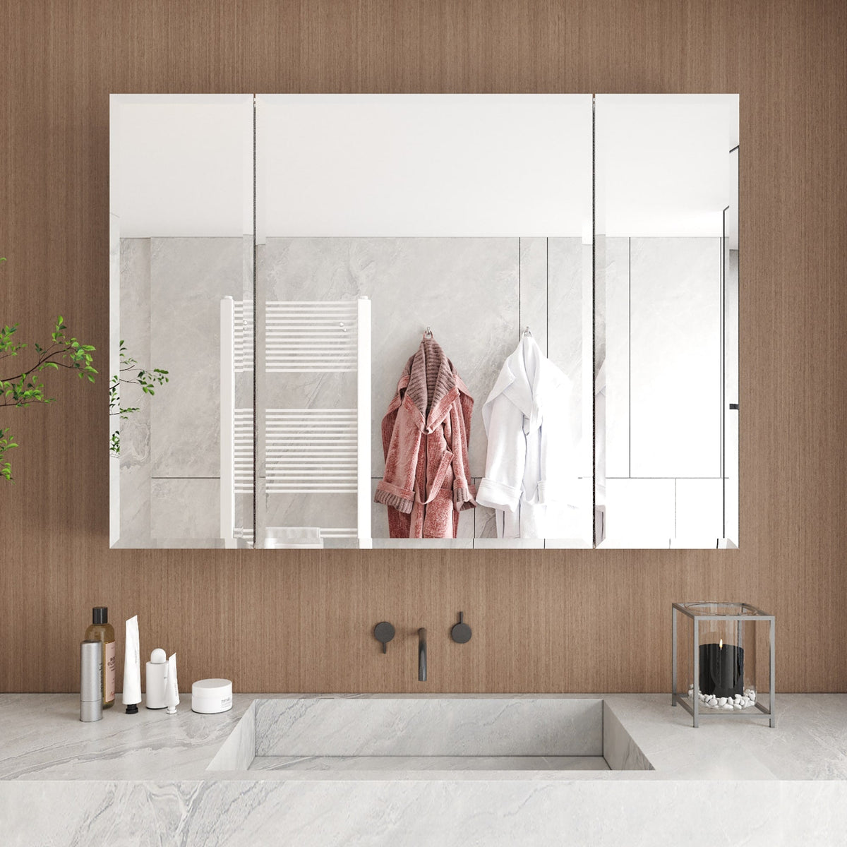 Forclover 36-in x 26-in Recessed Mount Silver Mirrored Medicine Cabinet