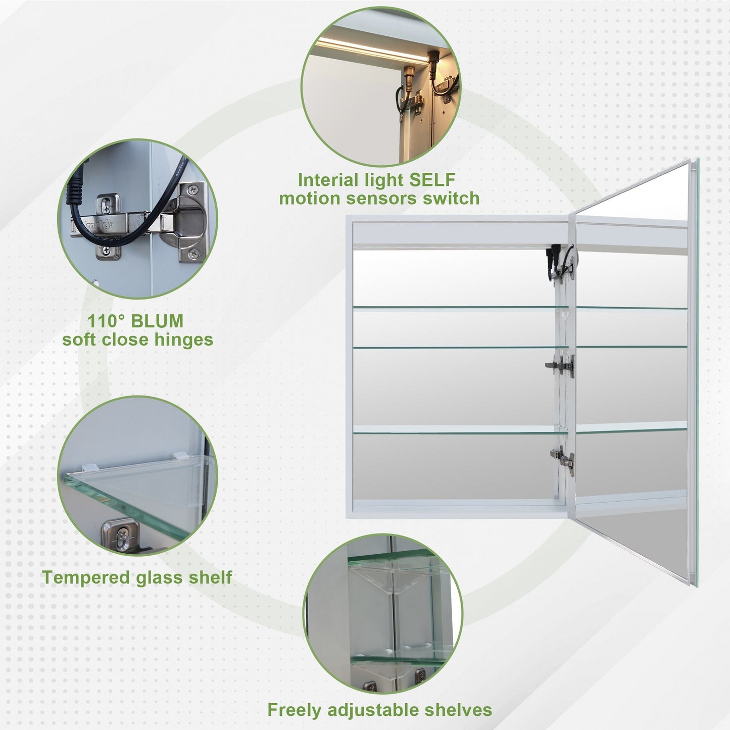 Forclover 20-in x 30-in Lighted LED Fog Free Surface/Recessed Mount Silver Mirrored Soft Close Medicine Cabinet with Outlet