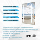 Forclover 20-in x 30-in Lighted LED Fog Free Surface/Recessed Mount Silver Mirrored Soft Close Medicine Cabinet with Outlet