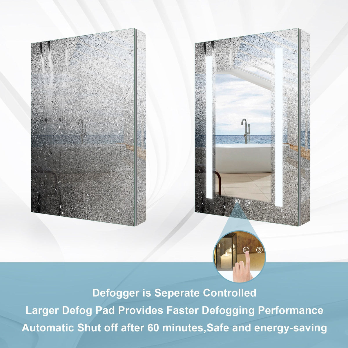 Forclover 20-in x 30-in Lighted LED Fog Free Surface/Recessed Mount Silver Mirrored Soft Close Medicine Cabinet with Outlet
