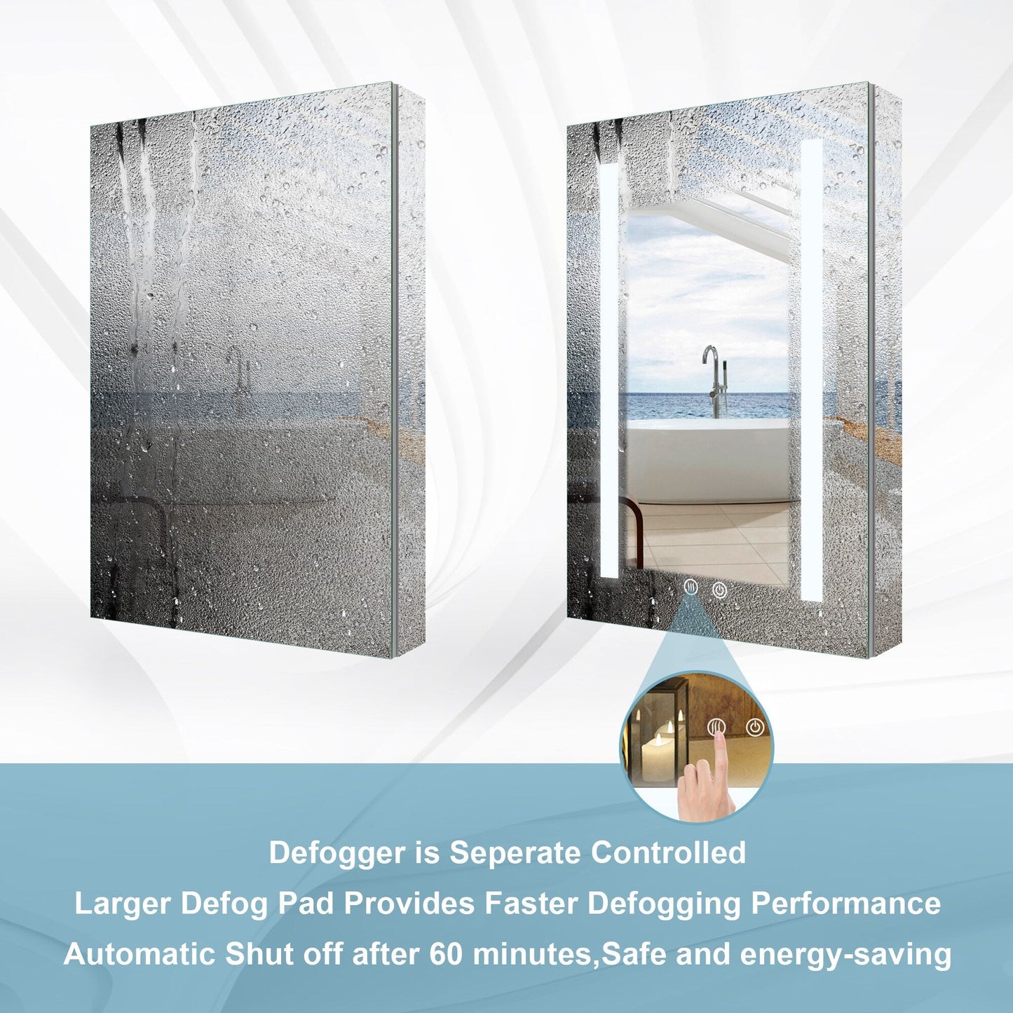 Forclover 20-in x 30-in Lighted LED Fog Free Surface/Recessed Mount Silver Mirrored Soft Close Medicine Cabinet with Outlet