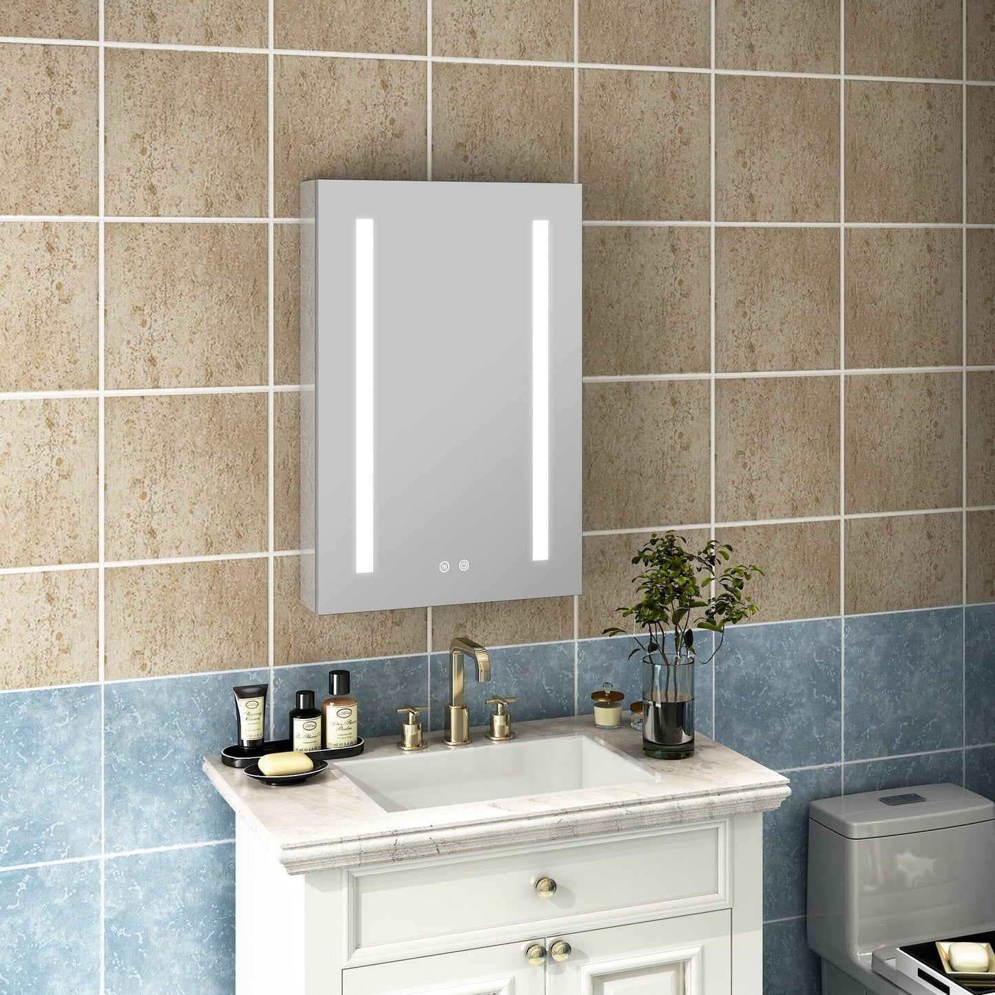Forclover 20-in x 30-in Lighted LED Fog Free Surface/Recessed Mount Silver Mirrored Soft Close Medicine Cabinet with Outlet
