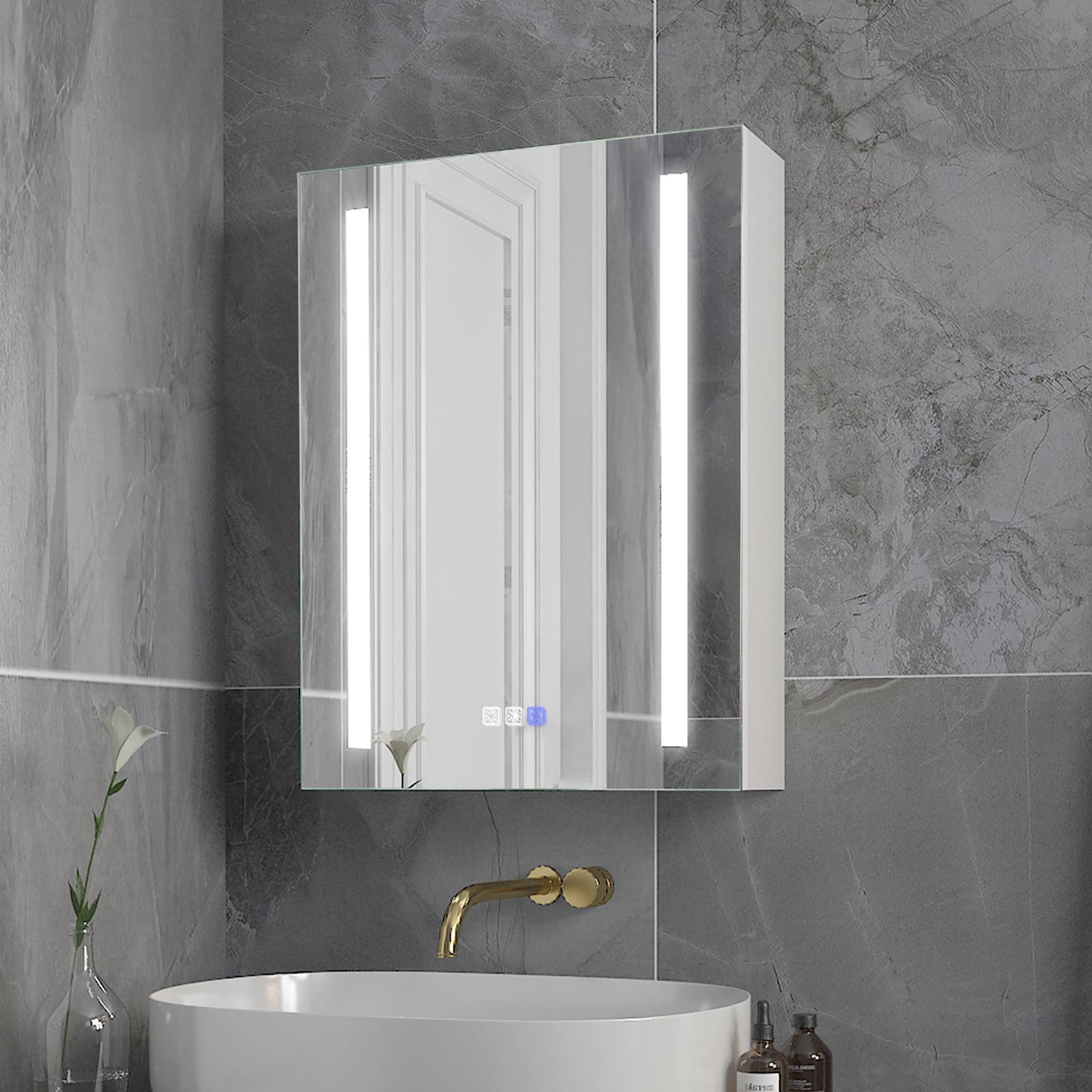 Forclover 20-in x 26-in Lighted LED Fog Free Surface/Recessed Mount Silver Mirrored Medicine Cabinet with Outlet