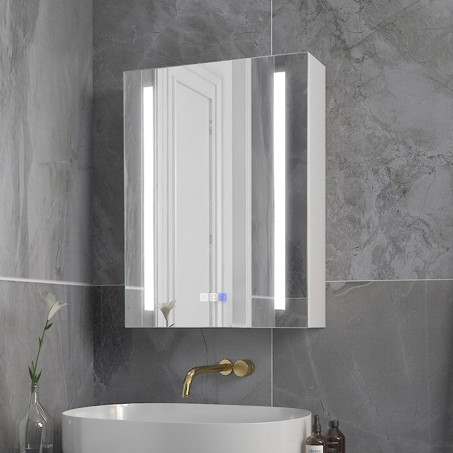 Forclover 20-in x 26-in Lighted LED Fog Free Surface/Recessed Mount Silver Mirrored Medicine Cabinet with Outlet