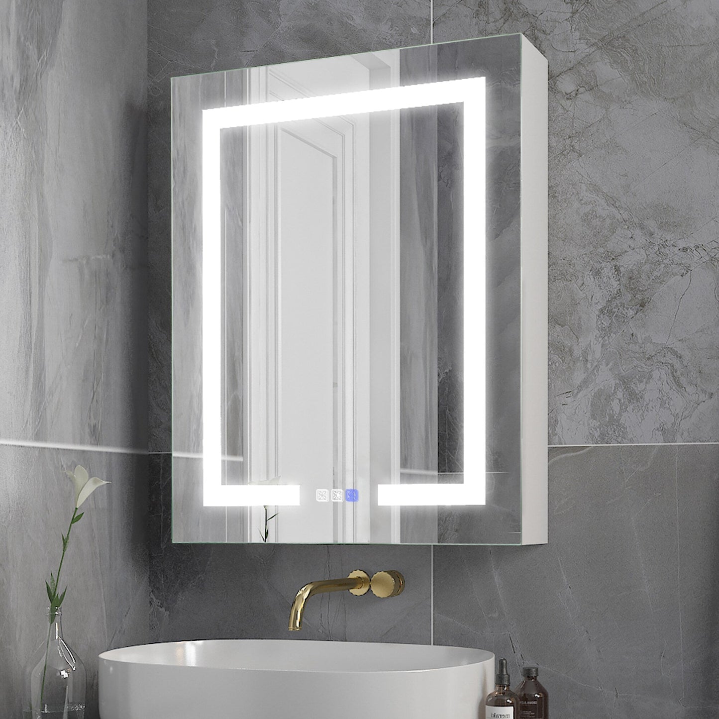 Forclover 24-in x 30-in Lighted LED Fog Free Surface/Recessed Mount Silver Mirrored Medicine Cabinet