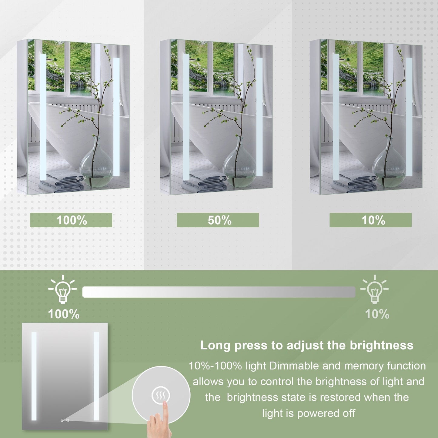 Forclover 24-in x 30-in Lighted LED Fog Free Surface/Recessed Mount Silver Mirrored Soft Close Medicine Cabinet with Outlet