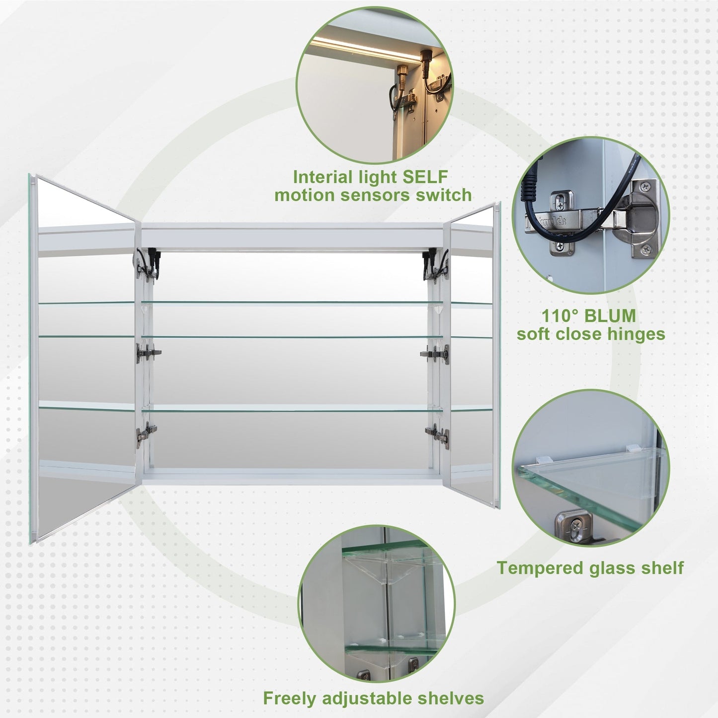 Forclover 30-in x 30-in Lighted LED Fog Free Surface/Recessed Mount Silver Mirrored Soft Close Medicine Cabinet with Outlet