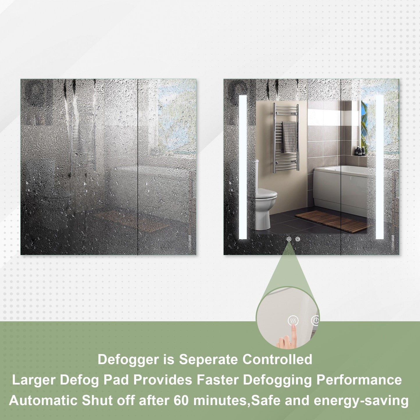 Forclover 30-in x 30-in Lighted LED Fog Free Surface/Recessed Mount Silver Mirrored Soft Close Medicine Cabinet with Outlet