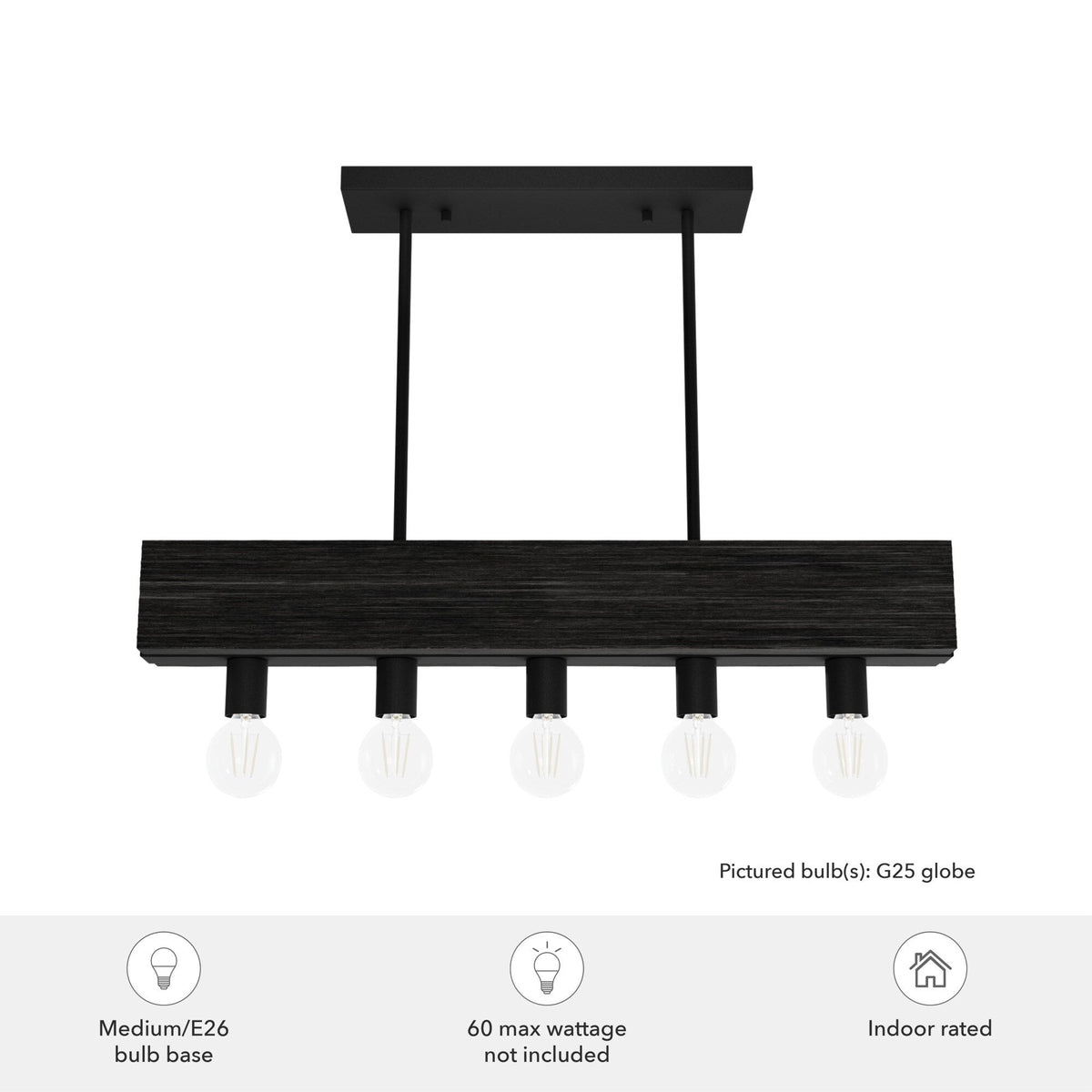 Hunter Donelson 5-Light Satin Black RusticBare Bulb Chandelier