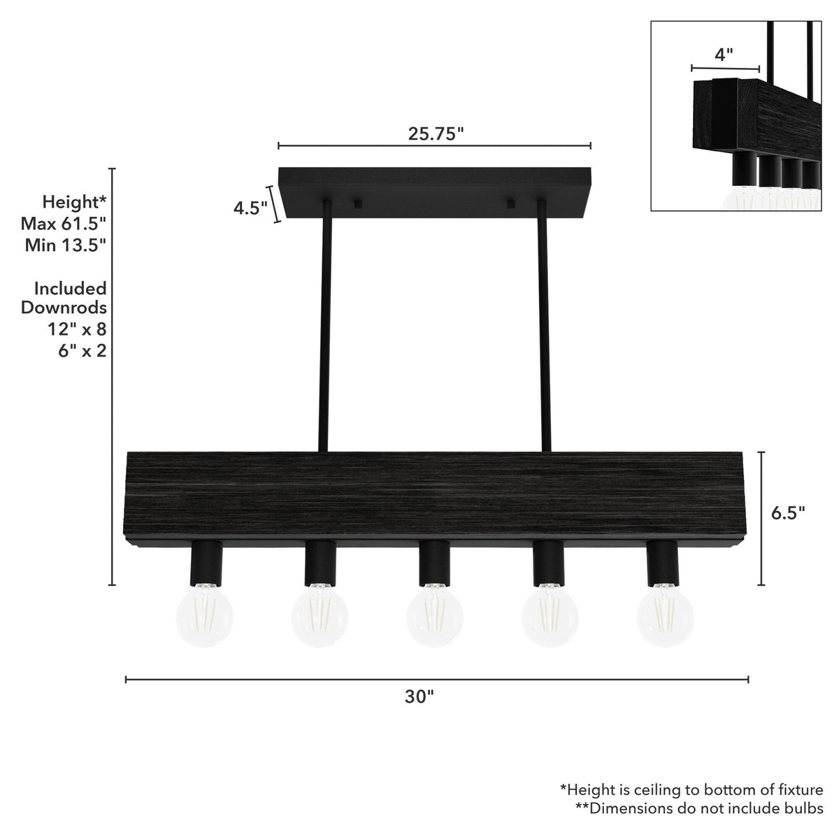 Hunter Donelson 5-Light Satin Black RusticBare Bulb Chandelier