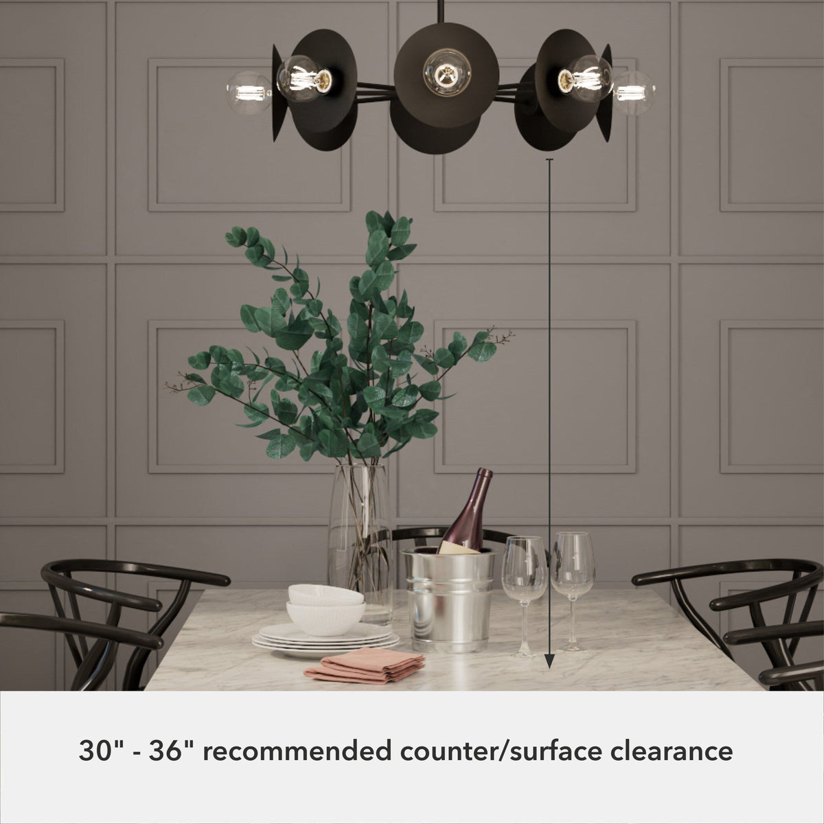 Hunter Fernando 8-Light Matte Black Modern/ContemporaryBare Bulb Chandelier