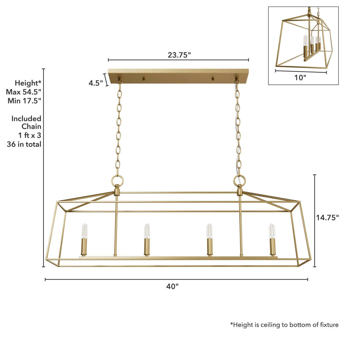 Hunter Fair Oaks 4-Light Satin Gold TransitionalCage Chandelier