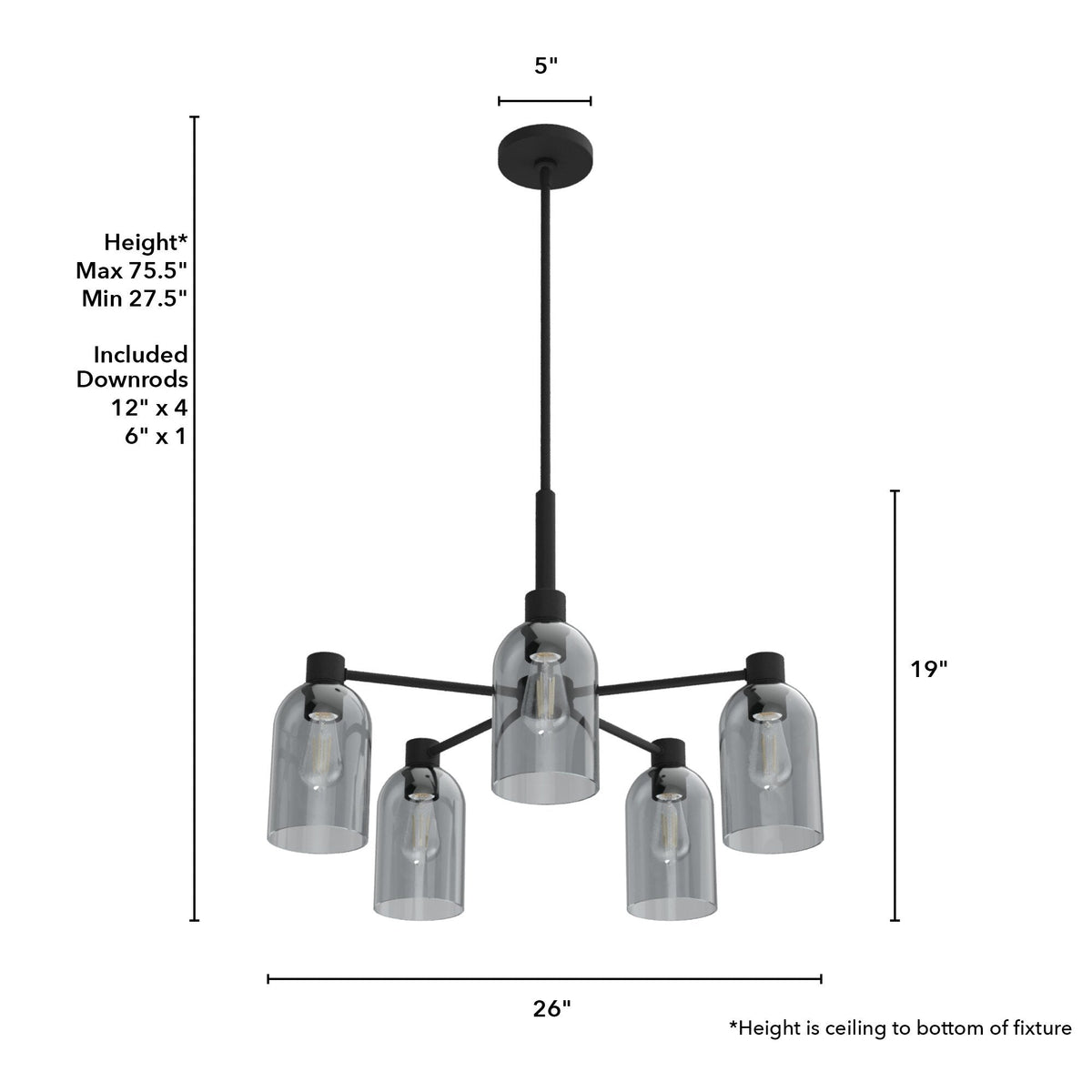 Hunter Lochemeade 5-Light Matte Black Transitional Led Chandelier