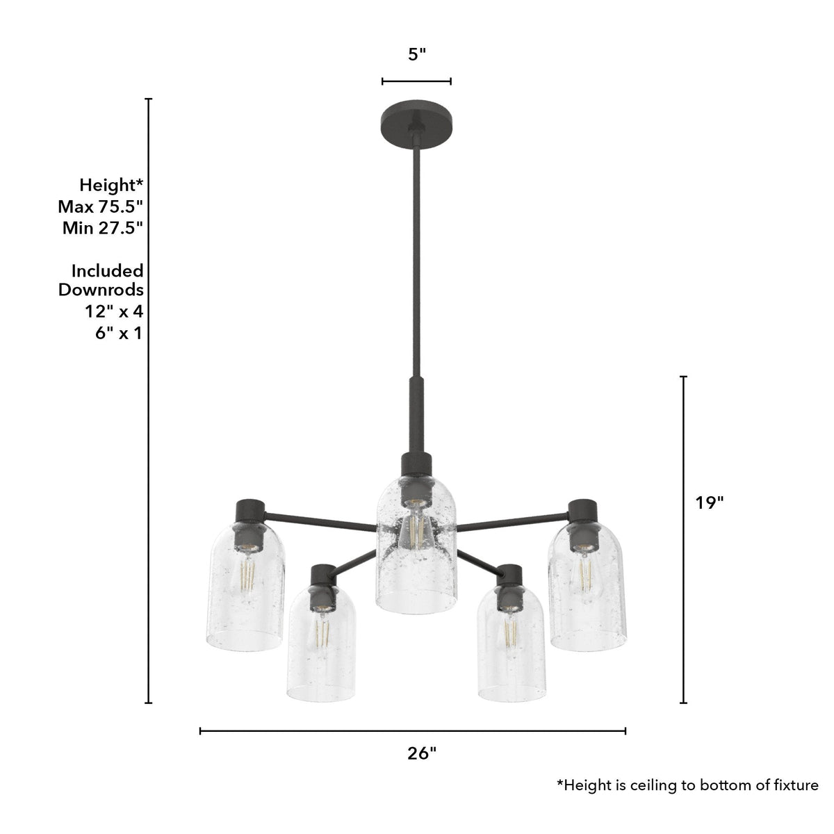 Hunter Lochemeade 5-Light Matte Gray Transitional Led Chandelier