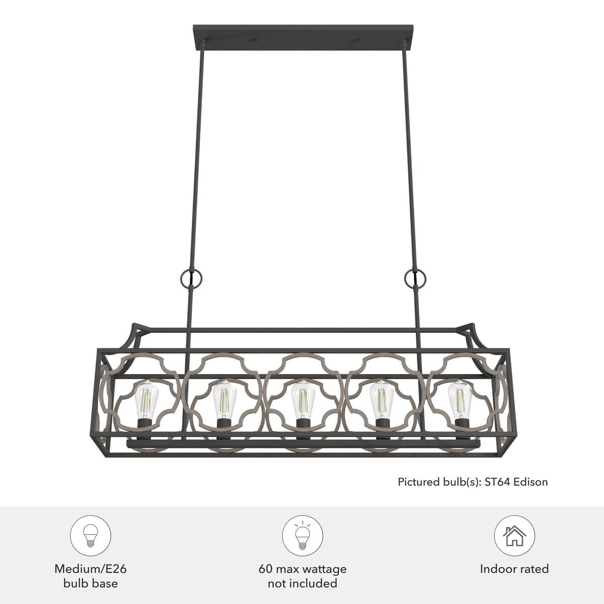 Hunter Stone Creek 5-Light Matte Bronze Transitional Led Bare Bulb Chandelier