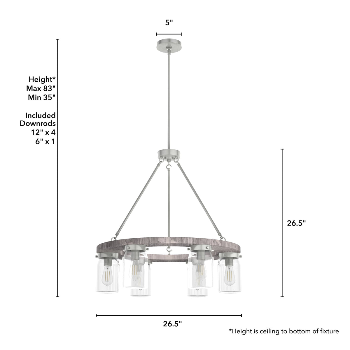 Hunter Devon Park 6-Light Brushed Nickel Farmhouse Led Chandelier