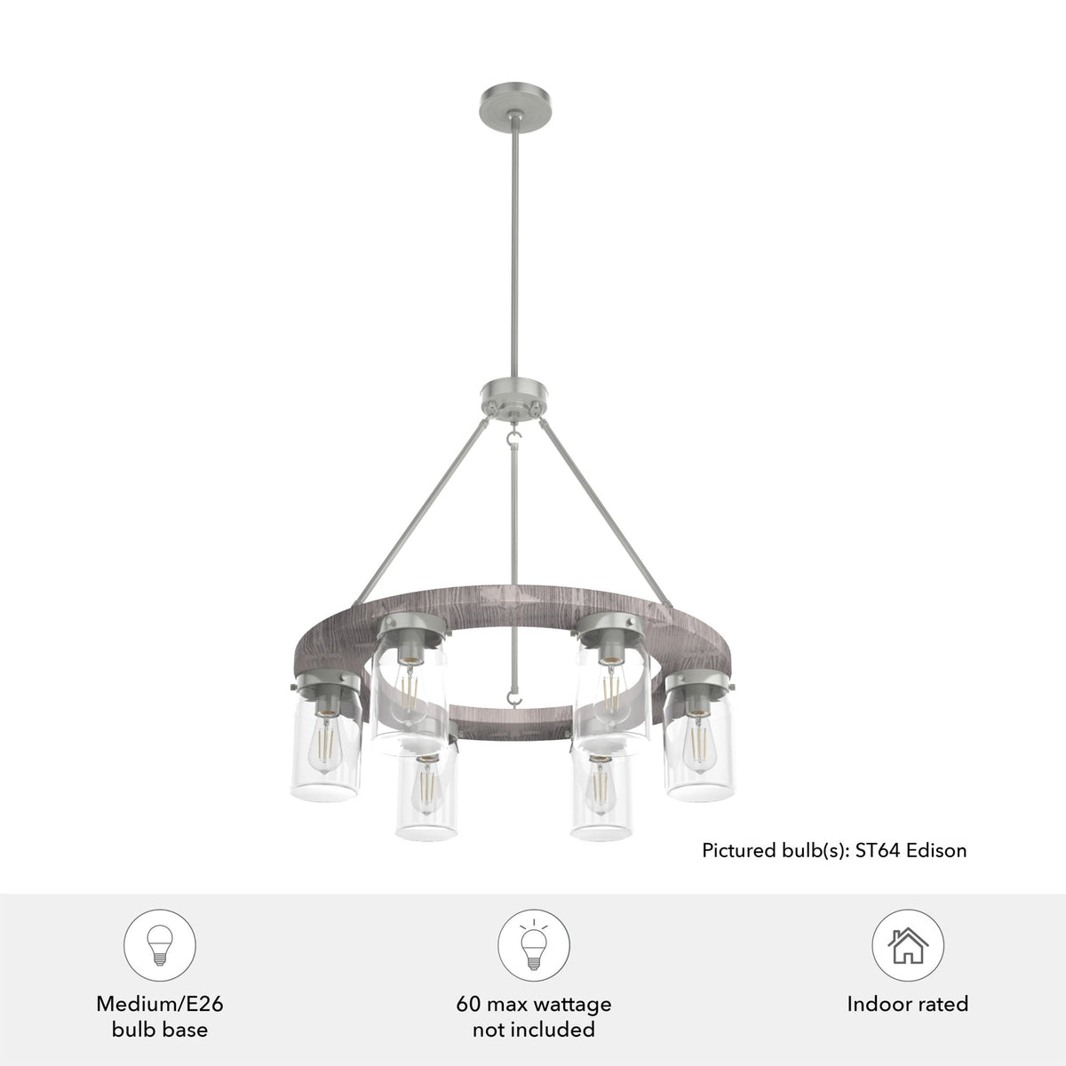 Hunter Devon Park 6-Light Brushed Nickel Farmhouse Led Chandelier