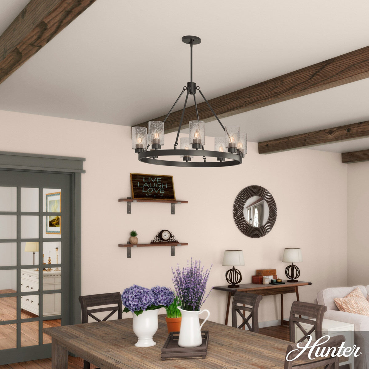 Hunter Hartland 8-Light Matte Bronze Farmhouse Led Chandelier