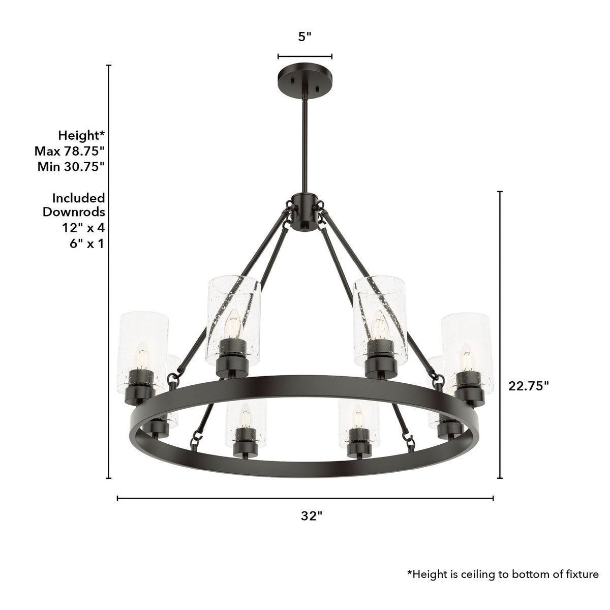 Hunter Hartland 8-Light Matte Bronze Farmhouse Led Chandelier