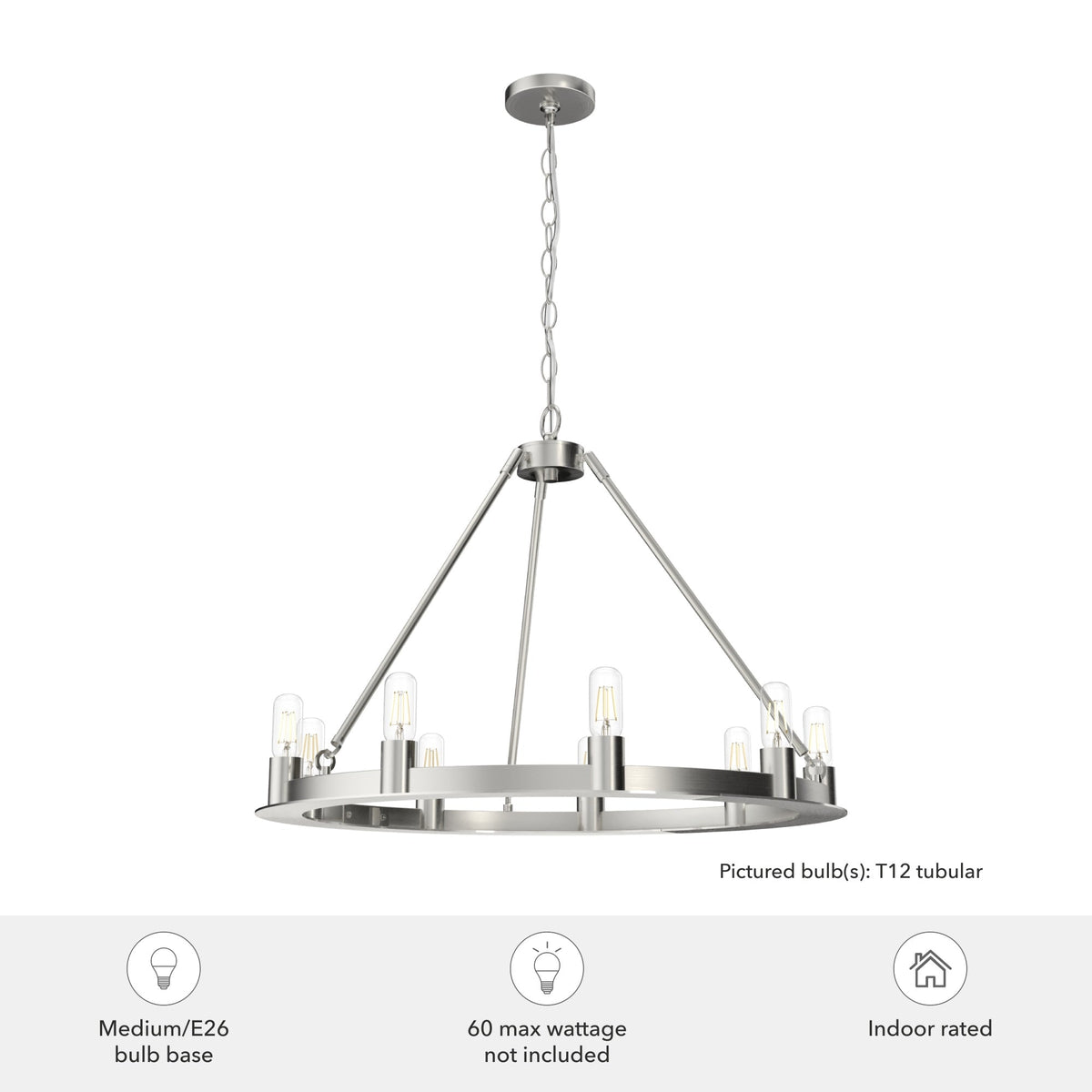 Hunter Saddlewood 9-Light Brushed Nickel Transitional Led Bare Bulb Chandelier