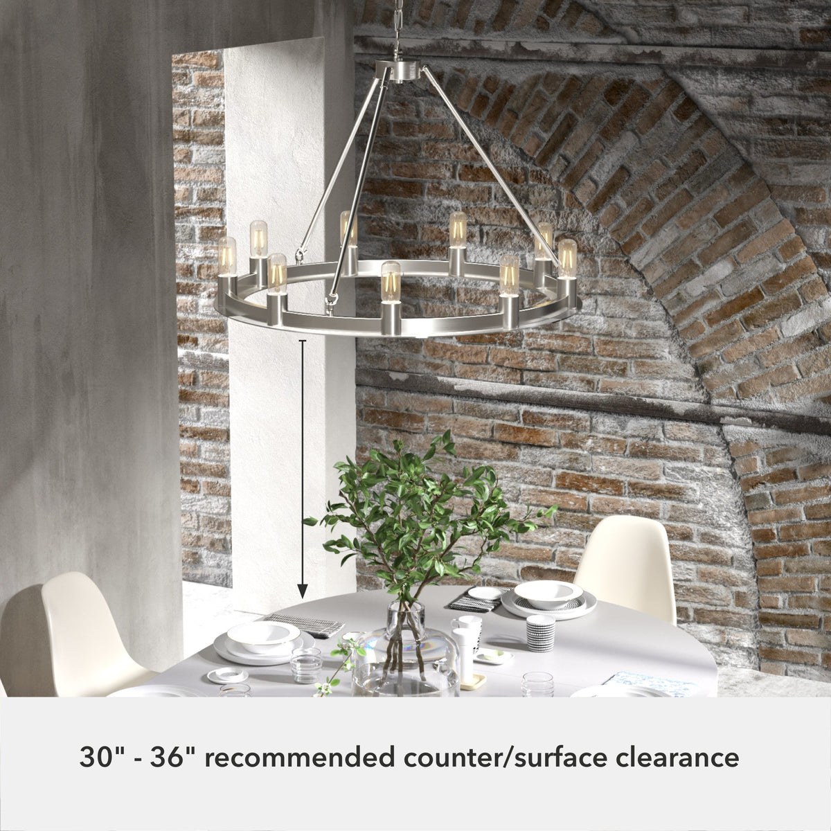 Hunter Saddlewood 9-Light Brushed Nickel Transitional Led Bare Bulb Chandelier