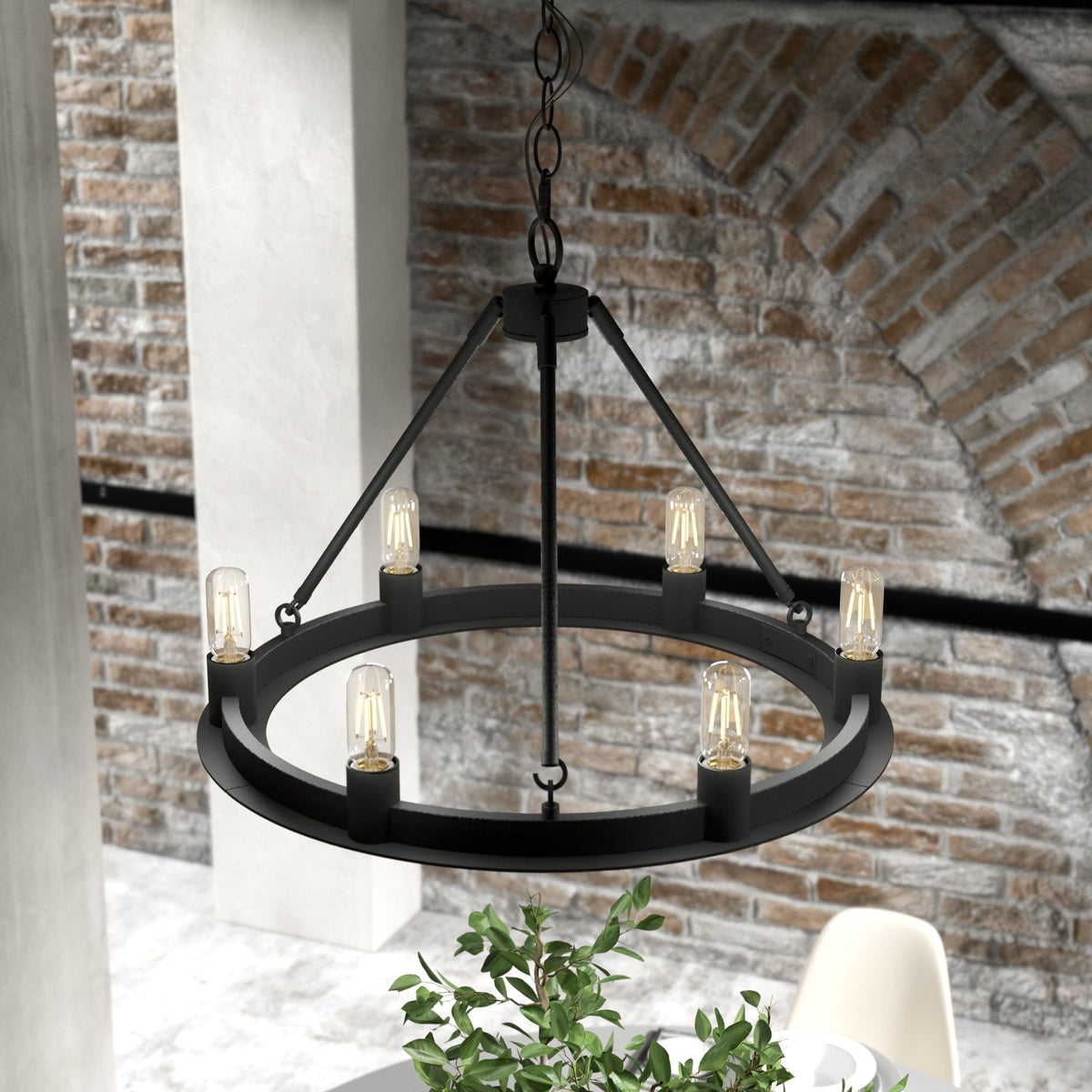Hunter Saddlewood 6-Light Matte Black Transitional Led Chandelier