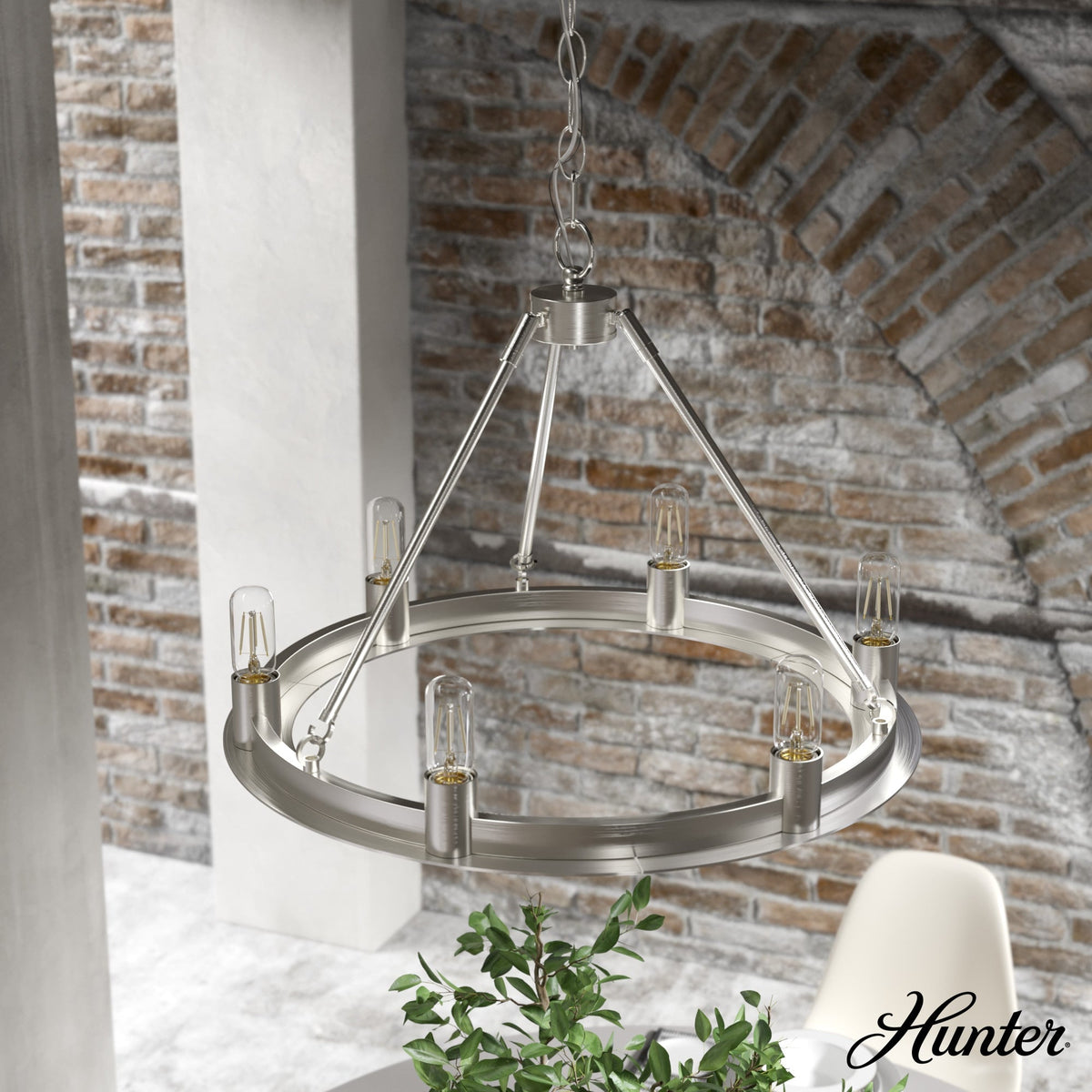 Hunter Saddlewood 6-Light Brushed Nickel Transitional Led Bare Bulb Chandelier