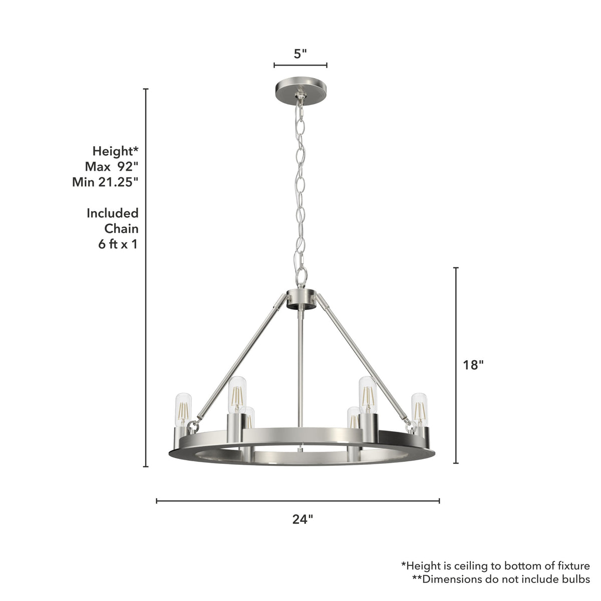 Hunter Saddlewood 6-Light Brushed Nickel Transitional Led Bare Bulb Chandelier