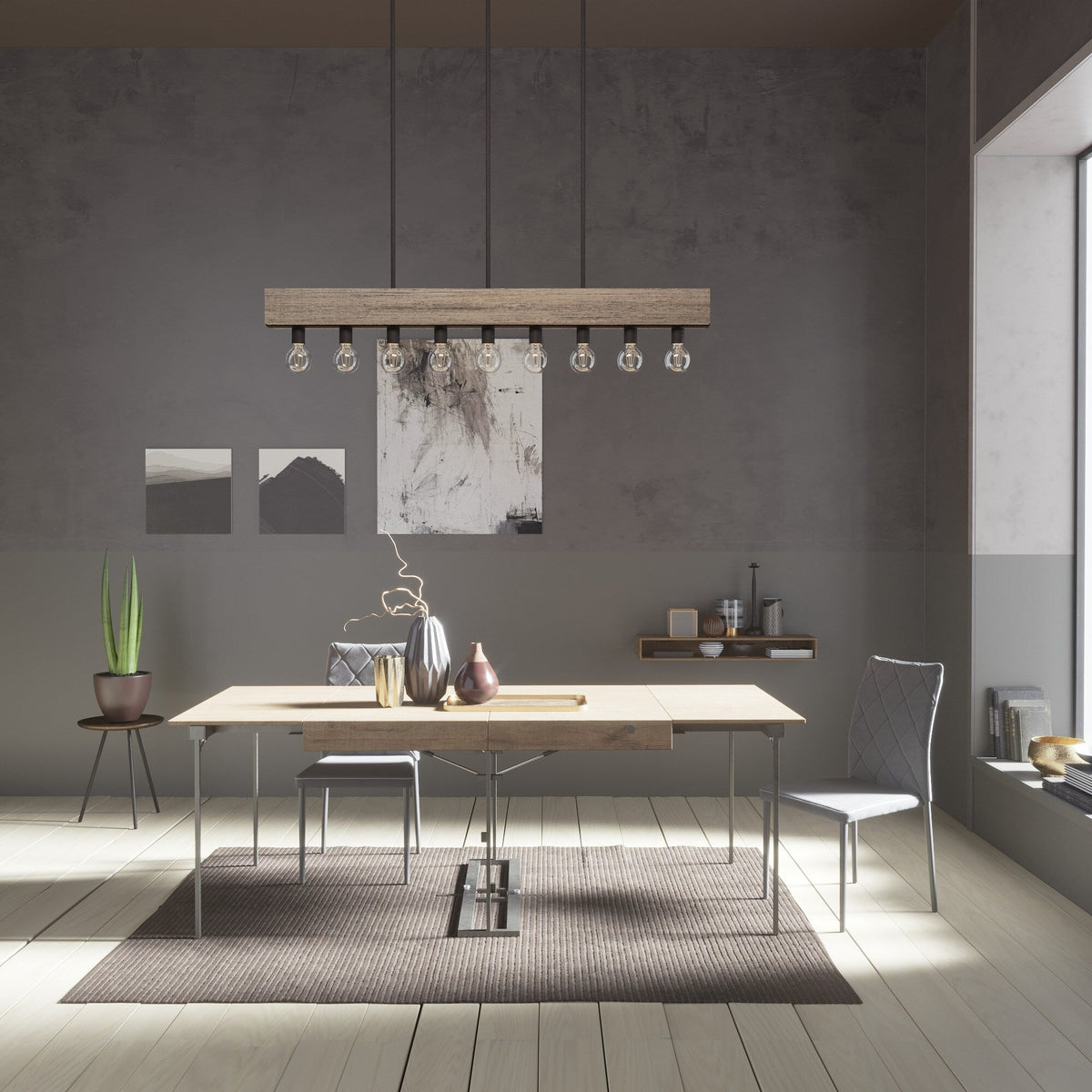 Hunter Donelson 9-Light Matte Brown Transitional Led WoodChandelier