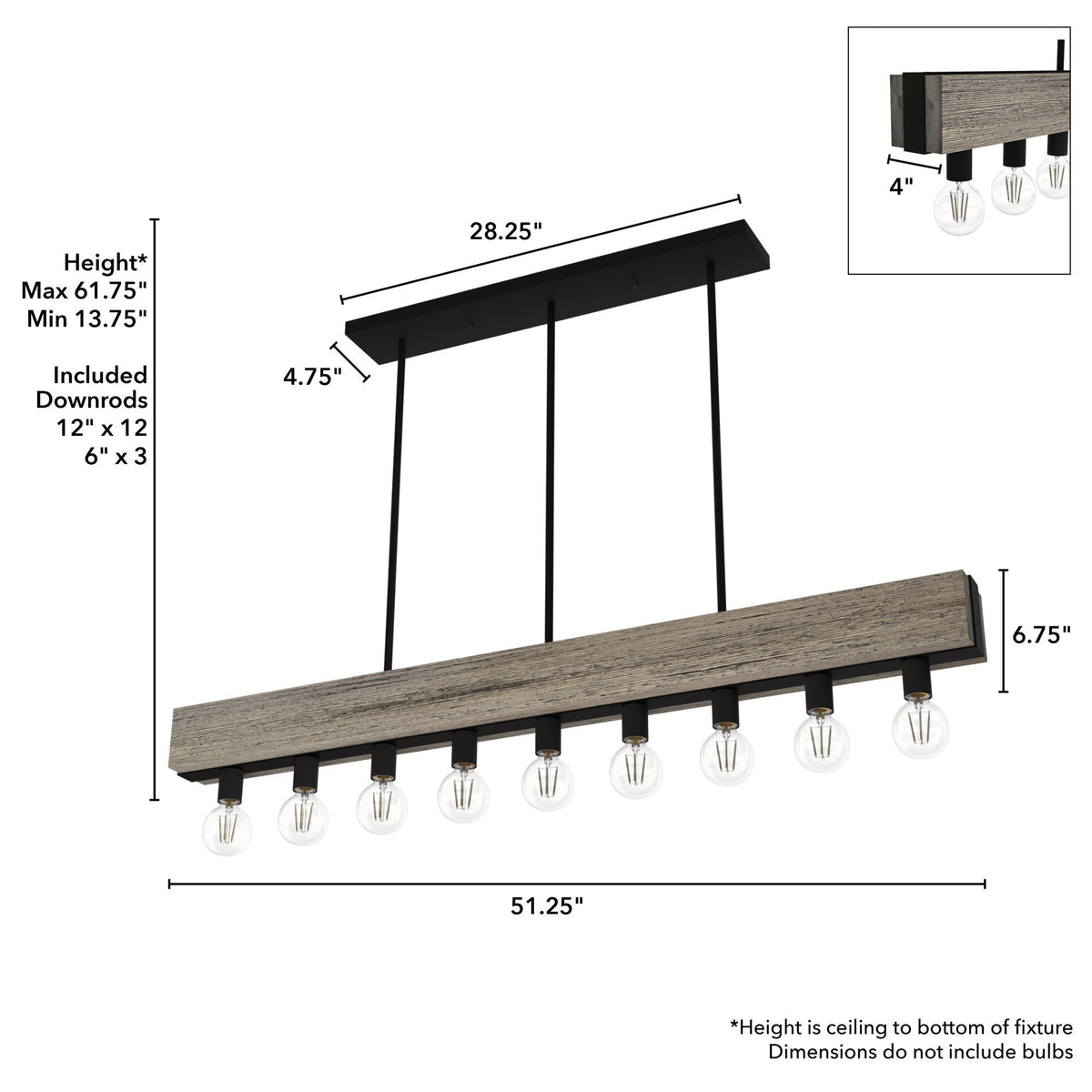Hunter Donelson 9-Light Matte Brown Transitional Led WoodChandelier