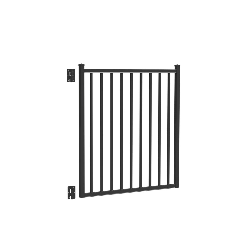 Freedom Easton 4-ft H x 4-ft W Black Aluminum Spaced Picket Flat-top Decorative Fence Gate